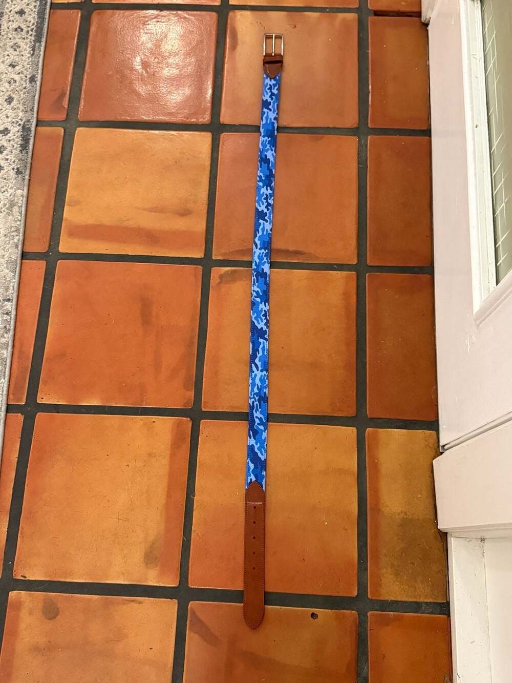 Peter Millar Blue Camo Canvas and Leather Belt Size 38